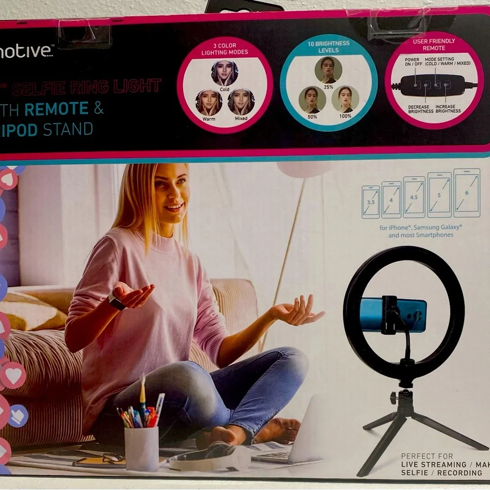 10” Selfie Ring Light With Remote & Tripod Stand. Perfect for live streaming